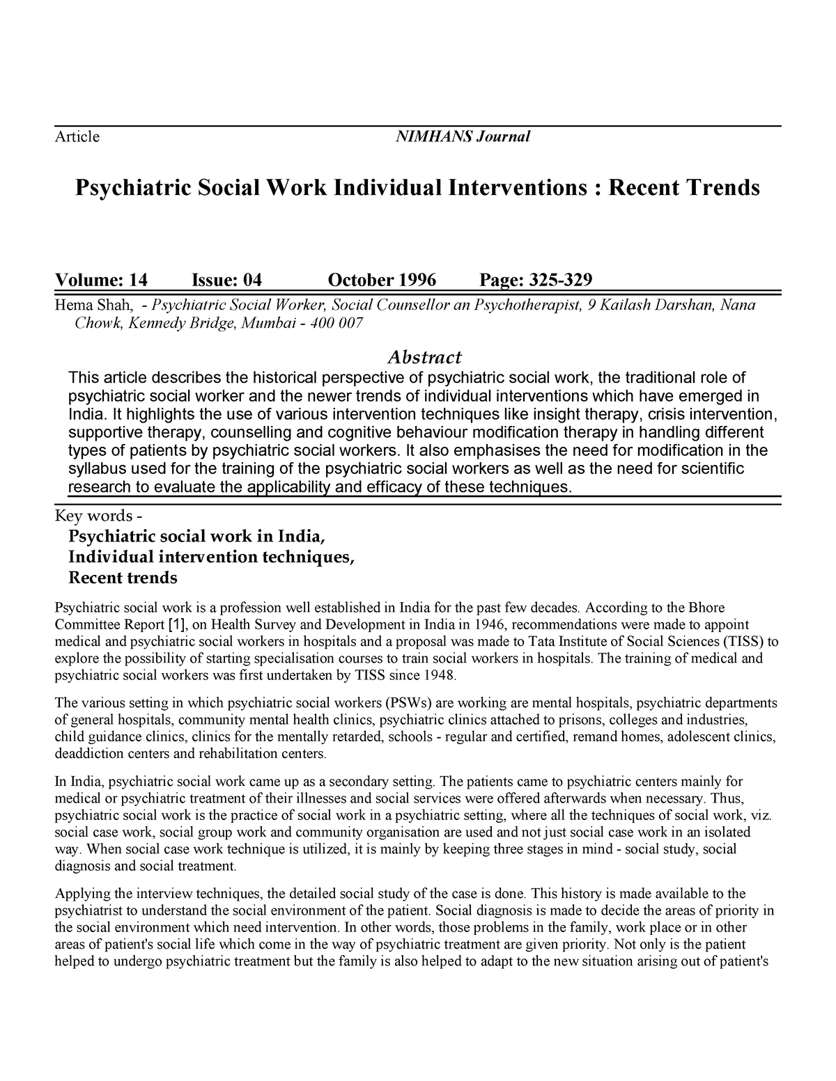 research articles in social work