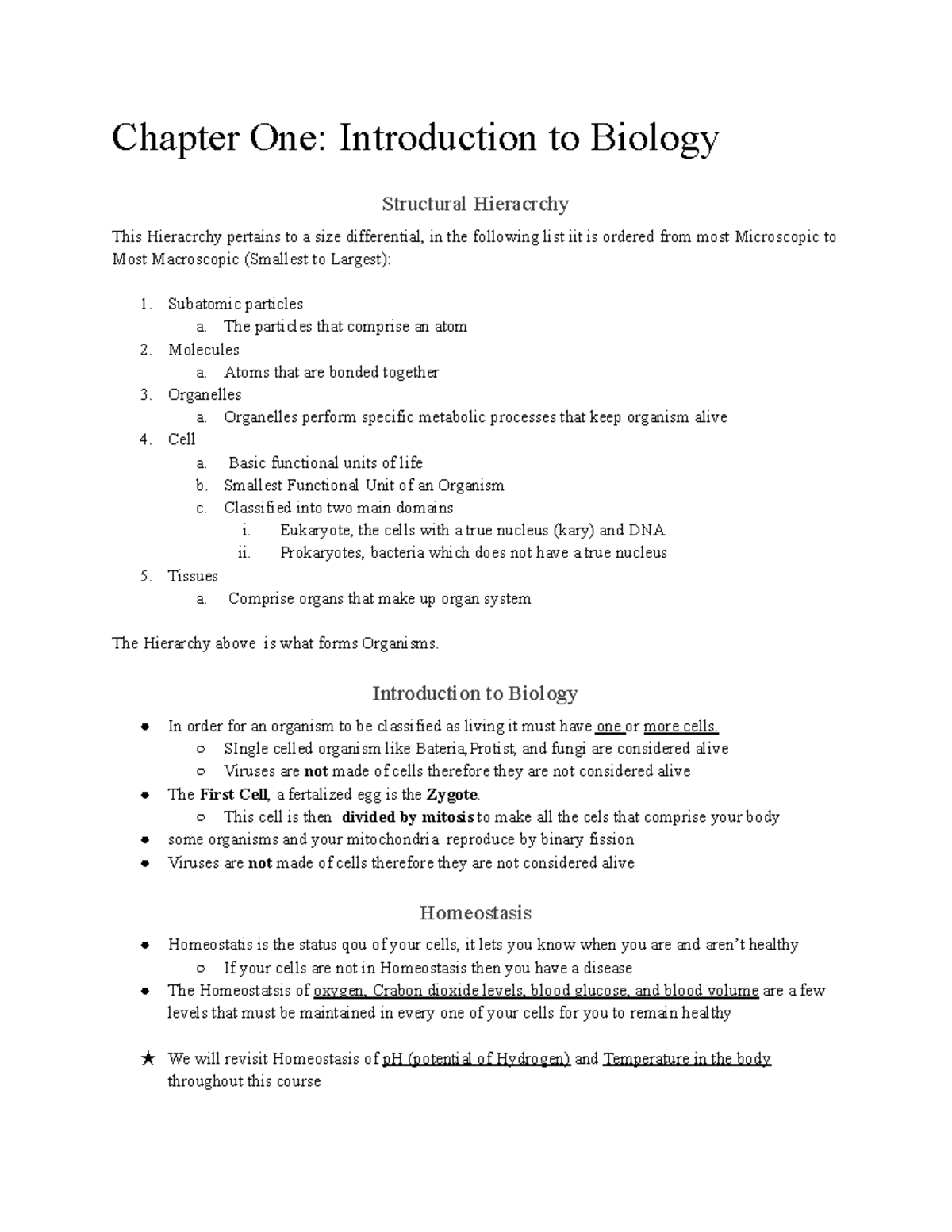 Biology Notes Chapters 1 - Chapter One: Introduction To Biology ...