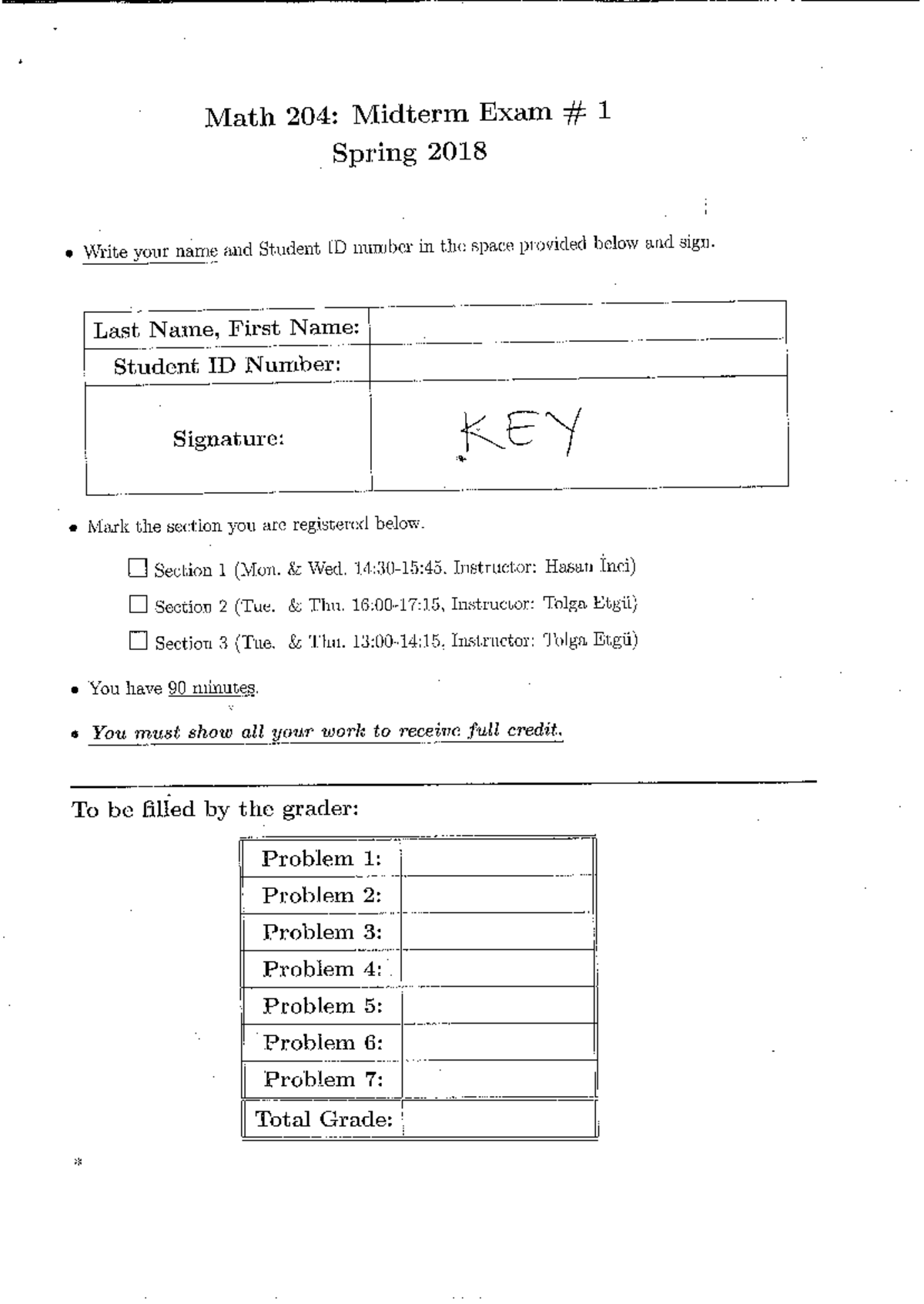 Exam 10 April 2018, questions and answers - Math 204: Midterm Exam 1 ...