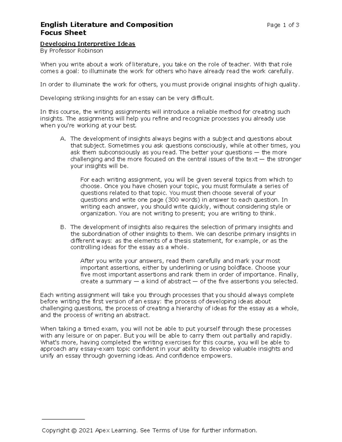 1.2.5 Focus Sheet - It is notes - ____________ English Literature and ...