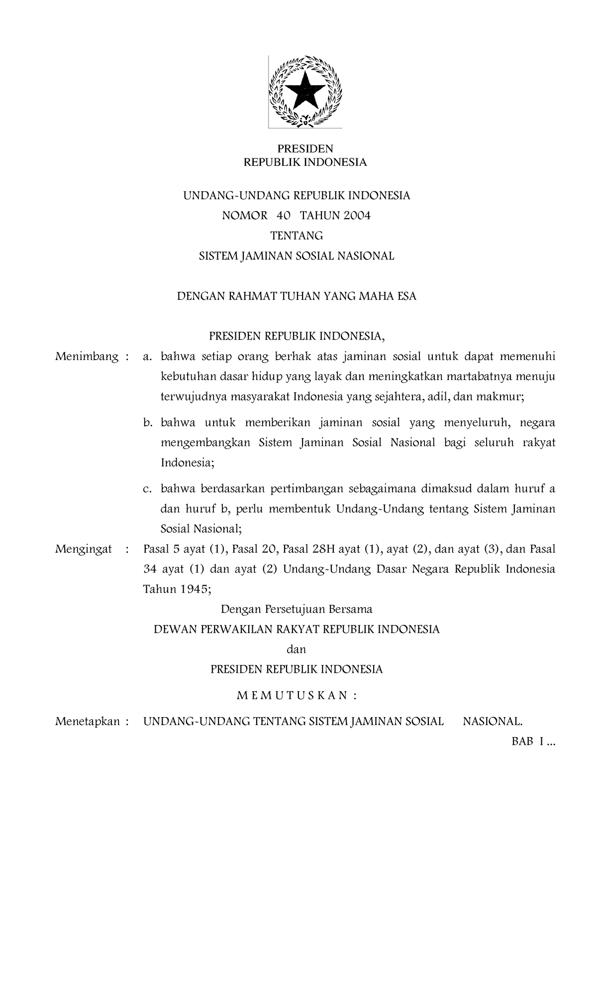 Undang-Undang No 40 Tahun 2004 - REPUBLIK INDONESIA UNDANG-UNDANG ...