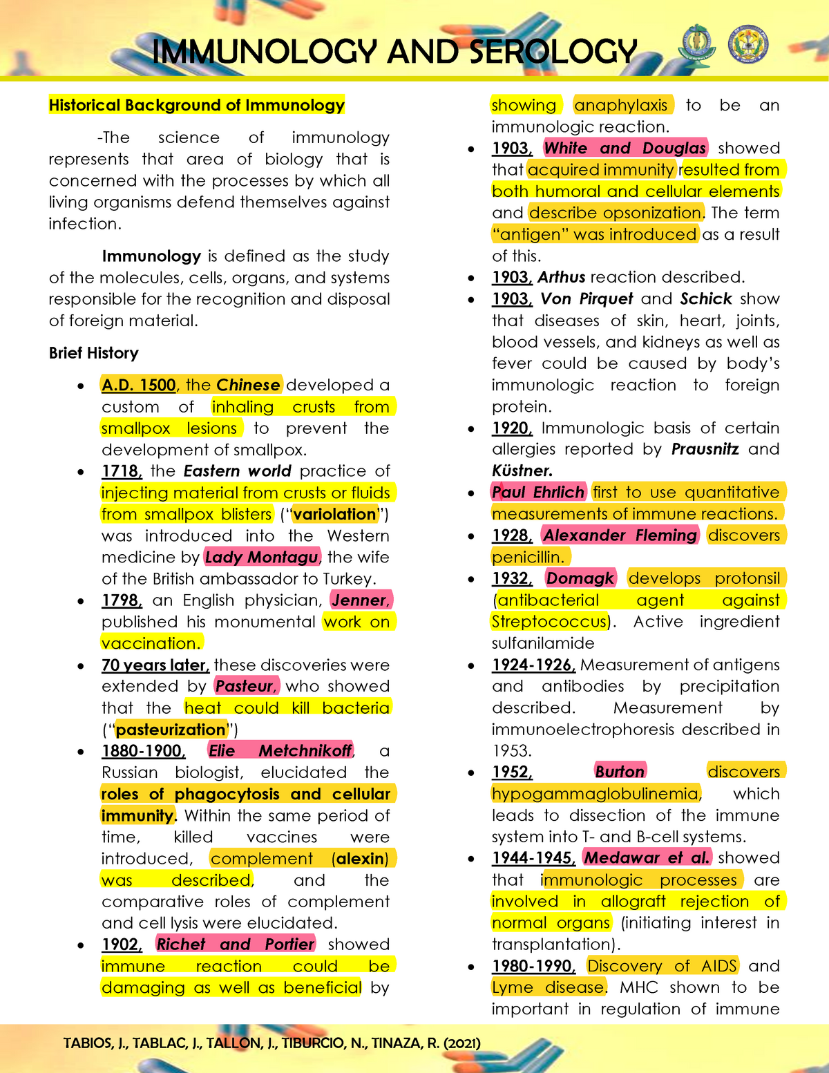 dissertation topics in immunology