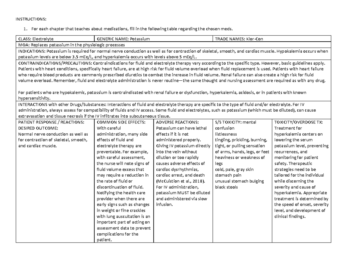 Potassium - INSTRUCTIONS: For each chapter that teaches about ...