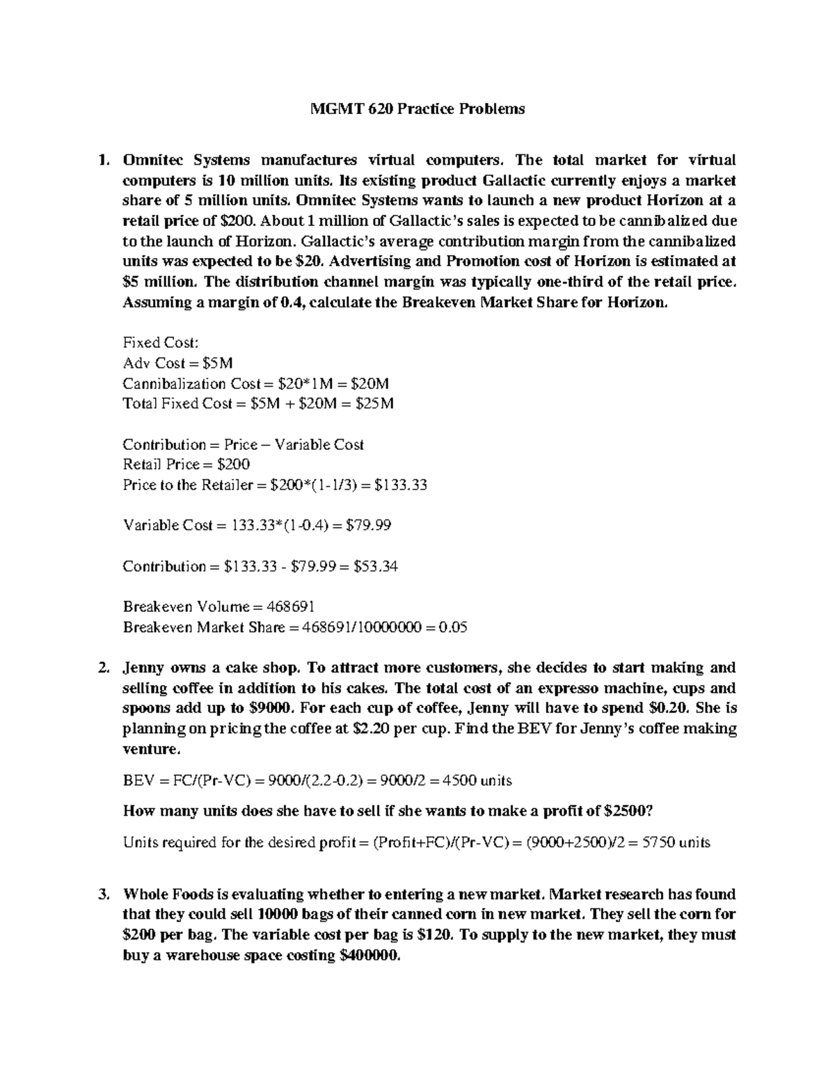 MGMT620 Summ2022 Practice Problems Solutions - MGMT 620 Practice ...