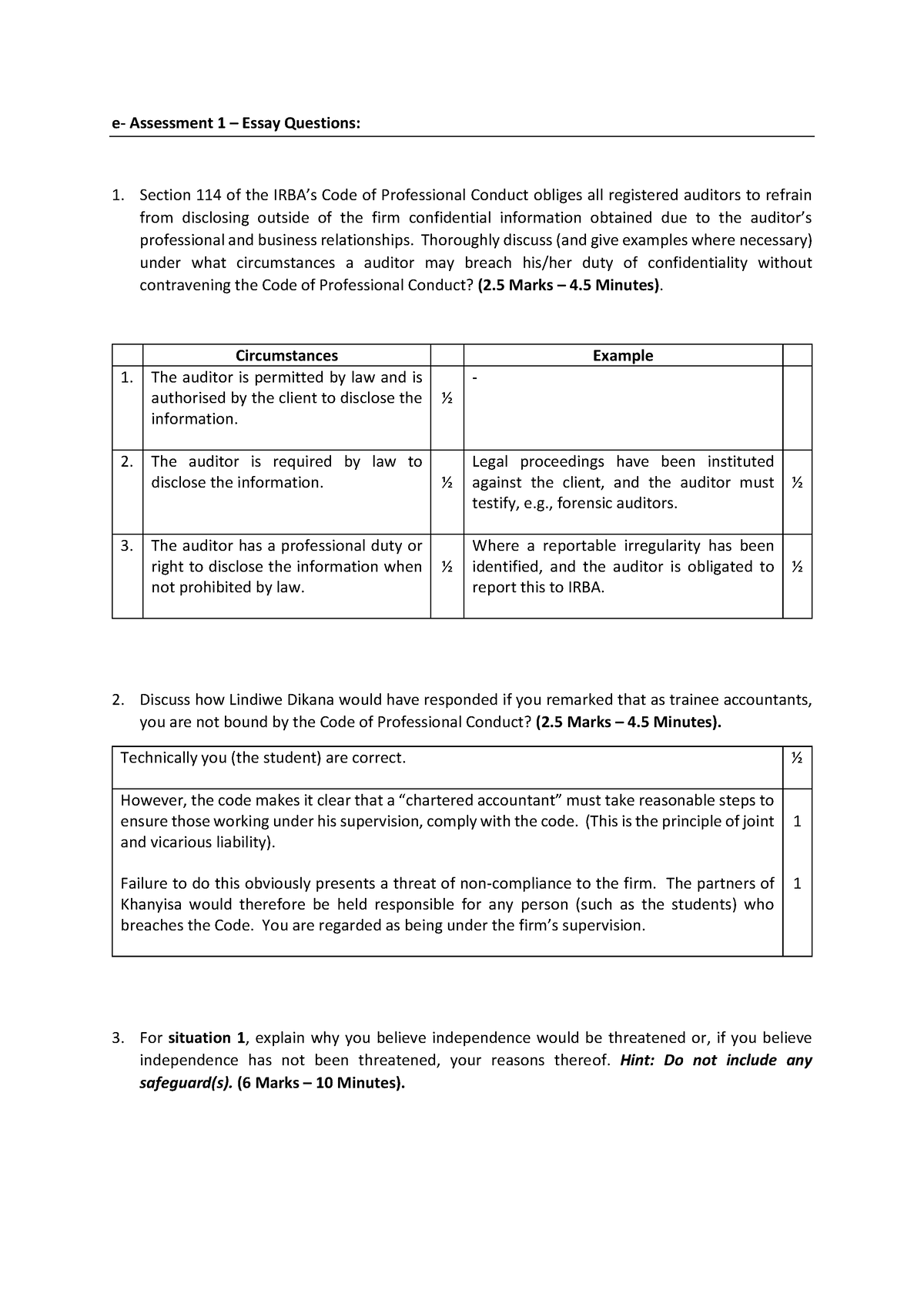 Teat 1 2020 Solution - e- Assessment 1 – Essay Questions: Section 114 ...