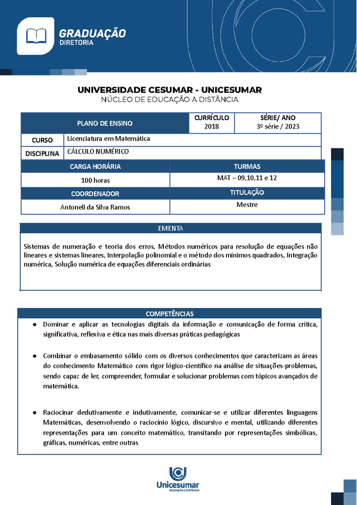 Cálculo Numérico - matematica - UNIVERSIDADE CESUMAR - UNICESUMAR ...