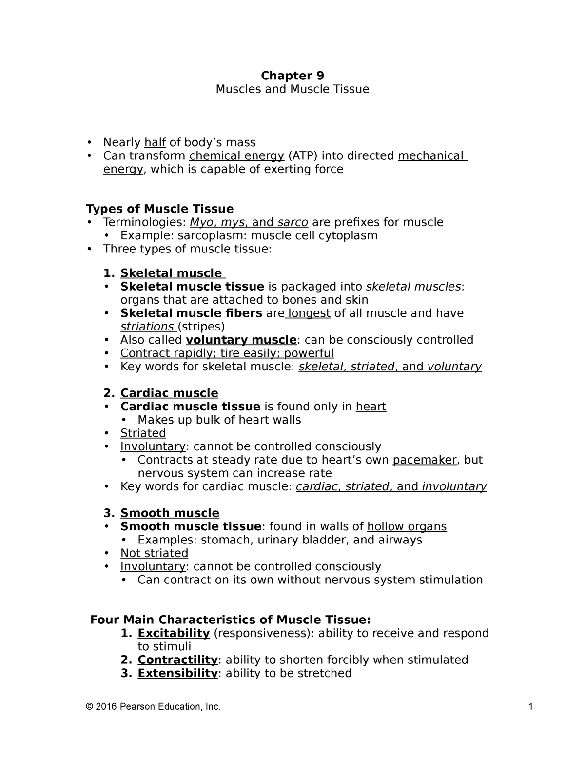 Ch 09 Notes A - Chapter 9 Muscles And Muscle Tissue Nearly Half Of Body ...