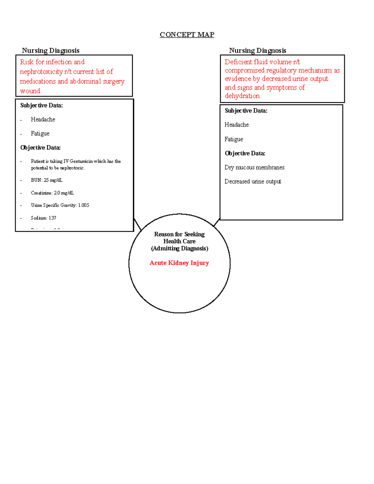 AKI concept map - vsim - CONCEPT MAP Nursing Diagnosis Nursing ...