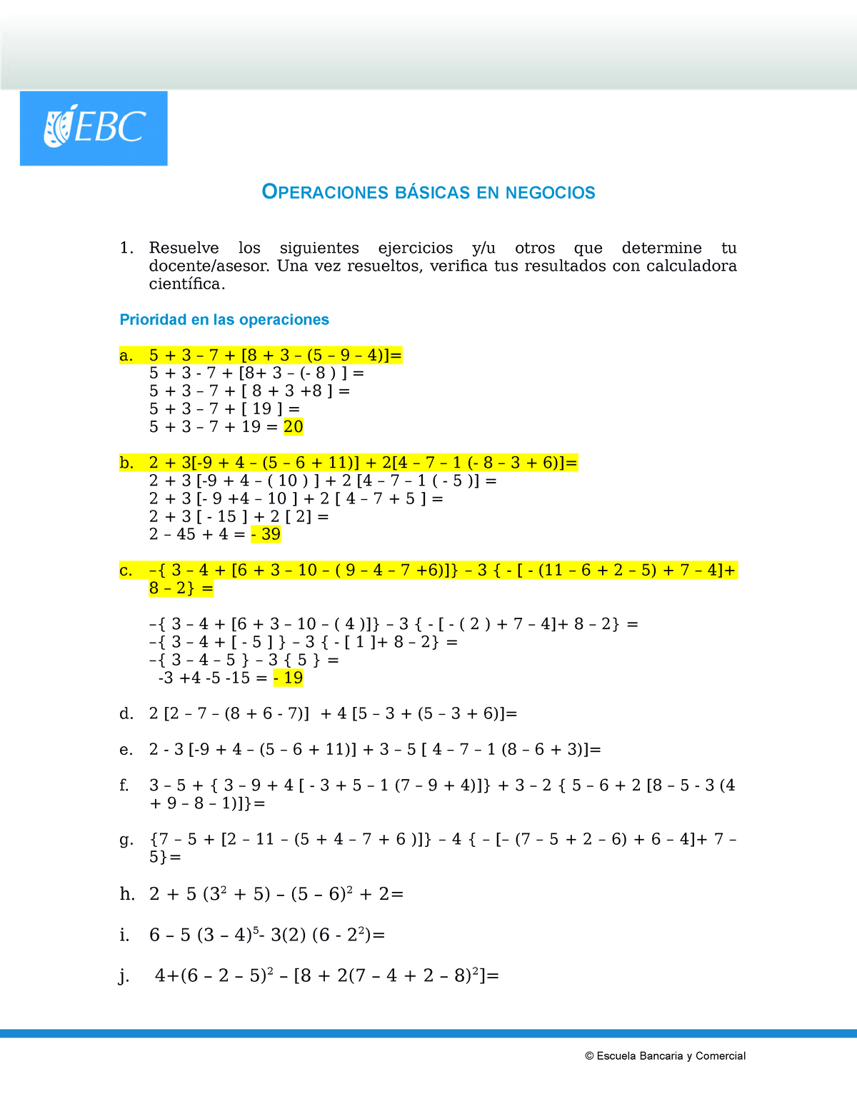 Ejercicio 01 Actividad 01 - OPERACIONES BÁSICAS EN NEGOCIOS Resuelve ...