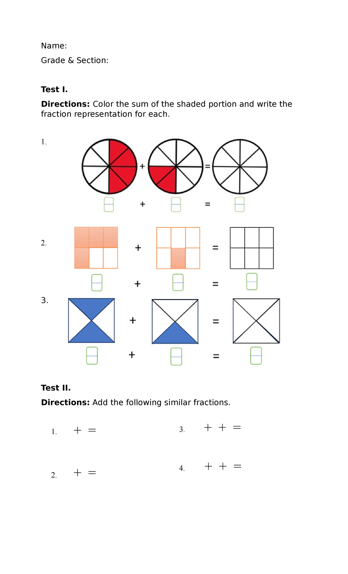 DEMO Evaluation Name Grade & Section Test I. Directions Color the