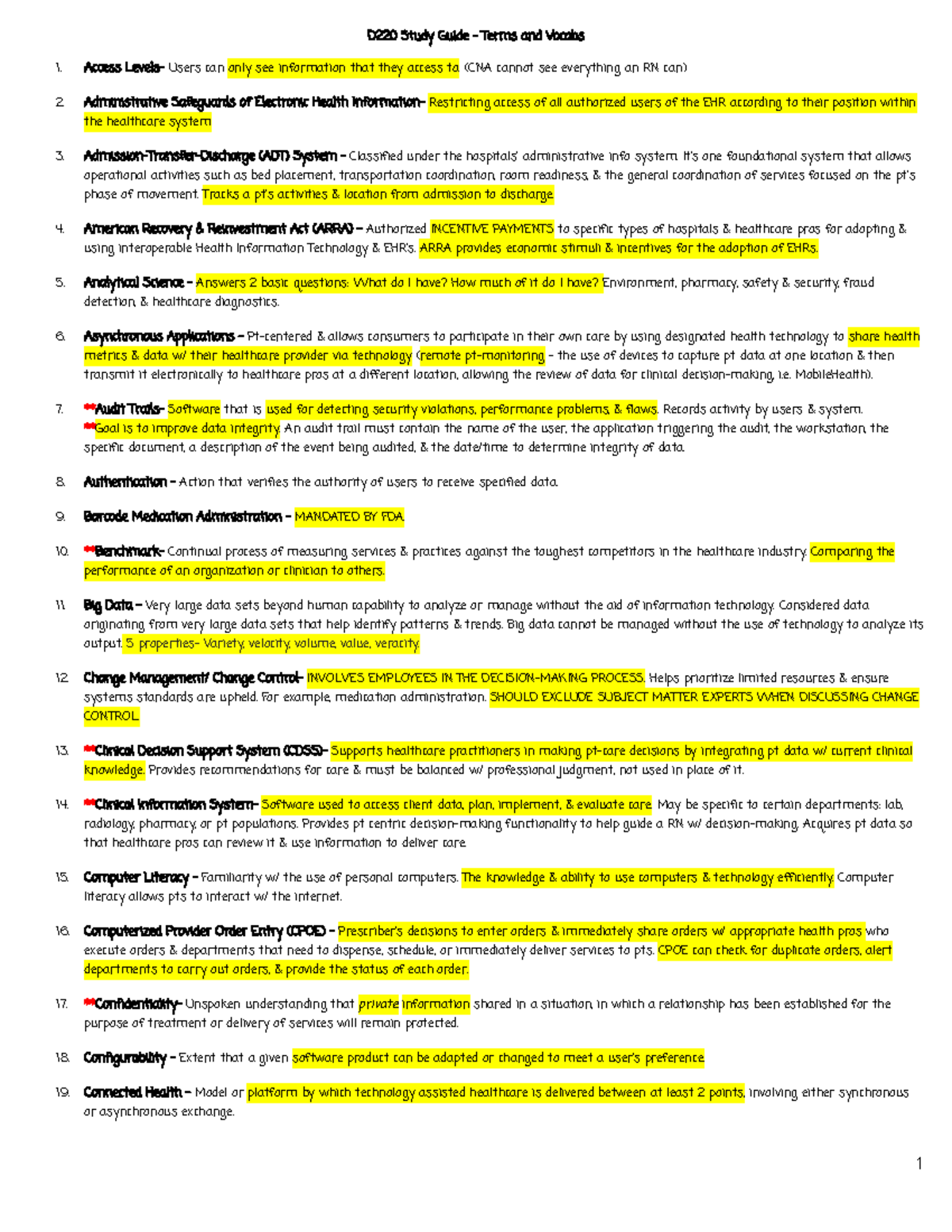 BIG Daddy Vocabs Terms - D220 Study Guide – Terms and Vocabs Access ...