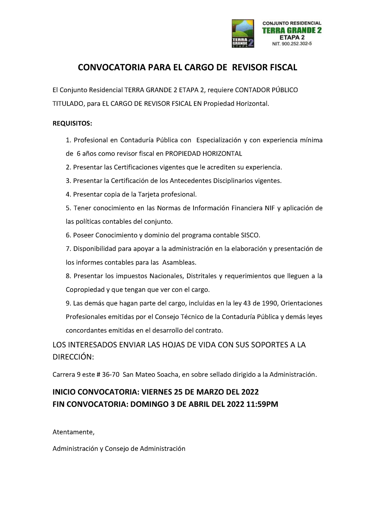 Convocatoria Revisor Fiscal Convocatoria Para El Cargo De Revisor