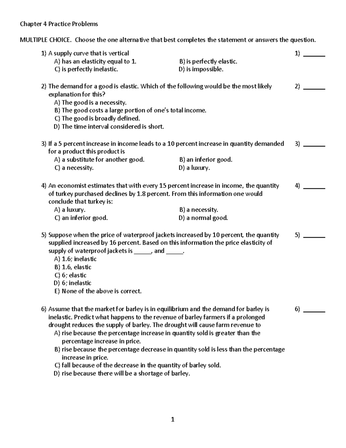 Chapter 4 Practice Problems - Chapter 4 Practice Problems MULTIPLE ...