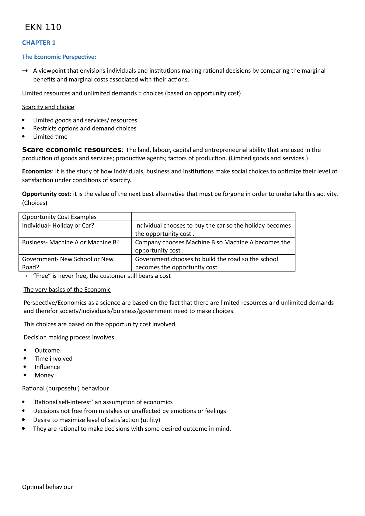 EKN 110 Opsommings - summary of chapter 1-3 - EKN 110 CHAPTER 1 The ...