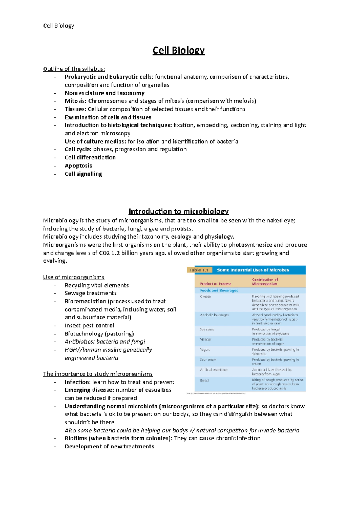 Cell Biology - Notes - Cell Biology Cell Biology Outline Of The ...