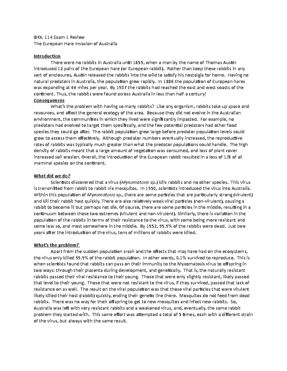 BIOL 114 Exam 1 Review - BIOL 114 Exam 1 Review The European Hare ...