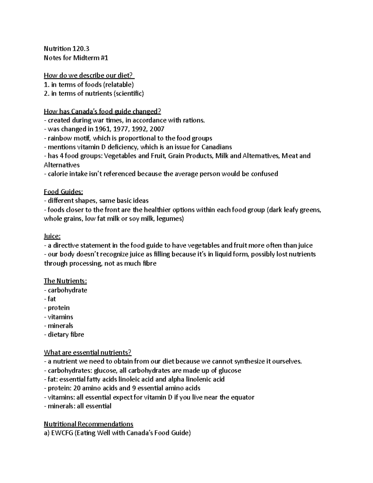 Nutrition 120 Midterm 1 Notes - Nutrition For Midterm Do We Describe ...