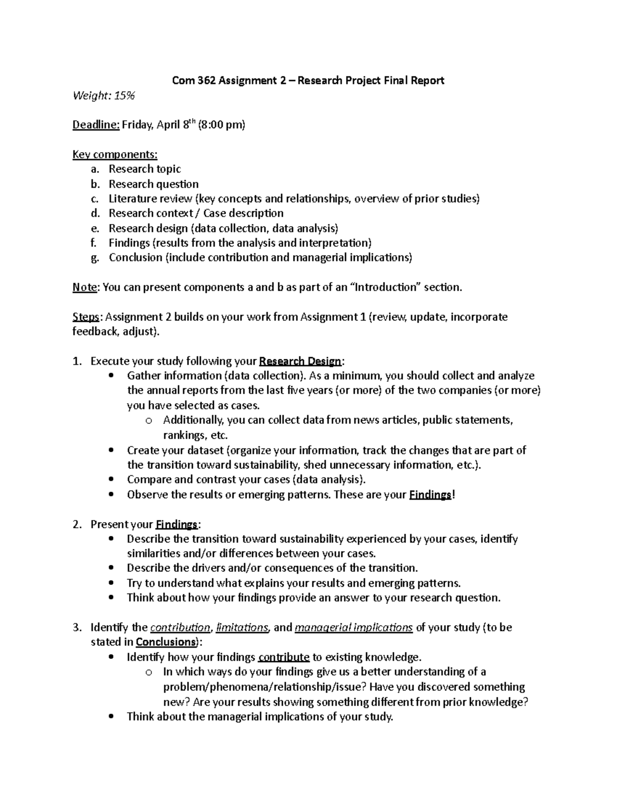 Assignment 2 rubic - Com 362 Assignment 2 – Research Project Final ...