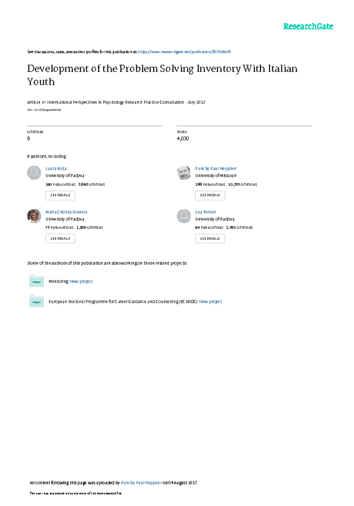 Developmentofthe Problem Solving Inventorywith Italianyouth - See ...
