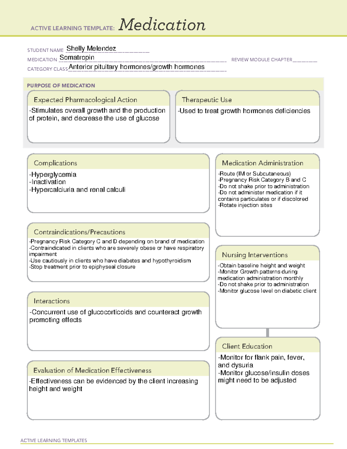 Medcard Somatropin - ACTIVE LEARNING TEMPLATES Medication STUDENT NAME ...