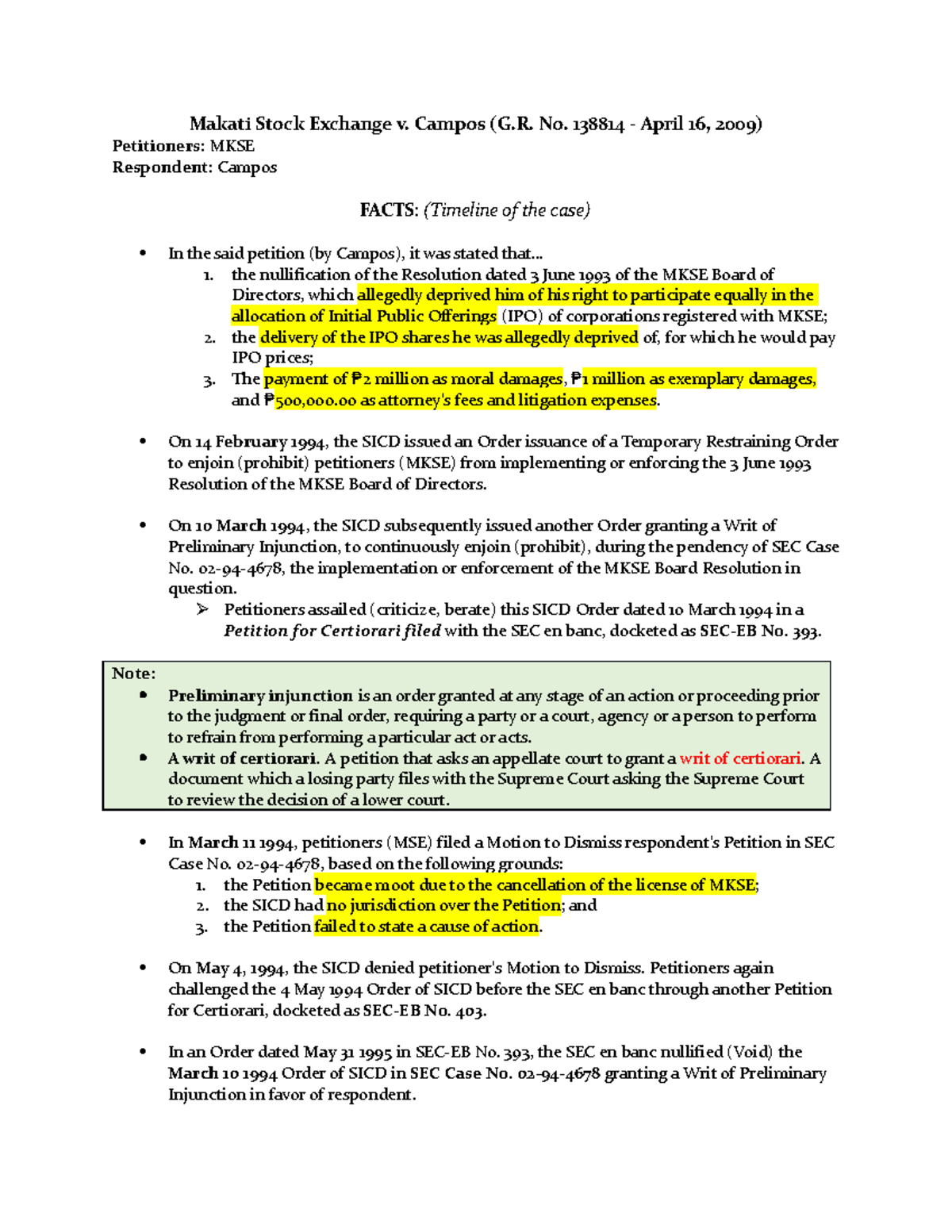 Makati Stock Exchange vs. Campos (Summary) Makati Stock Exchange v