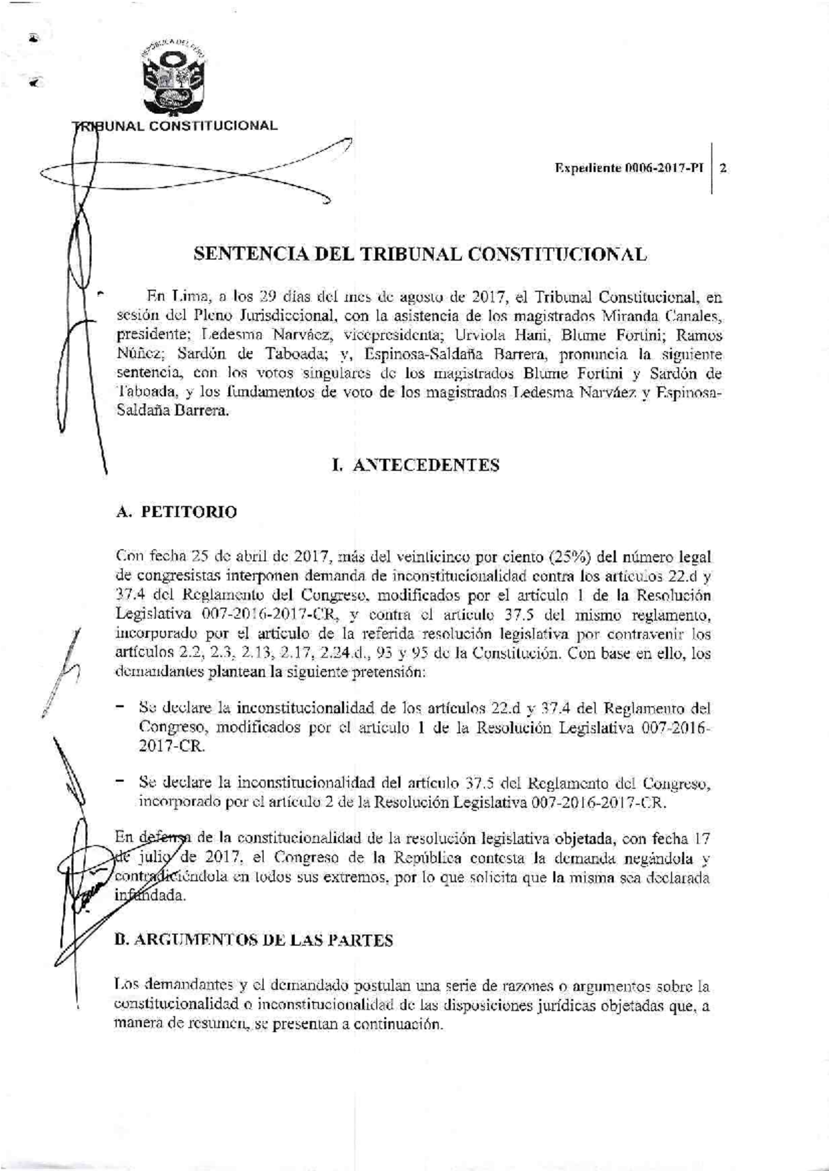 2017 sentencia - REPOBLIC DEL PERU TRIBUNAL CONSTITUCIONAL Expediente 2 ...