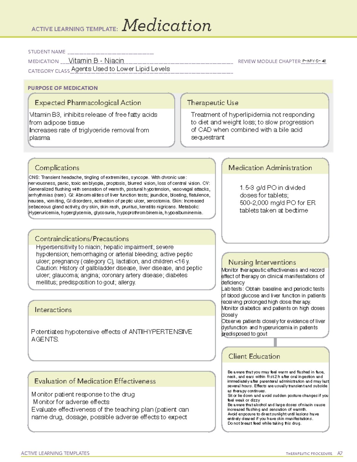 Vitamin B - Niacin - Drug Template - ACTIVE LEARNING TEMPLATES ...