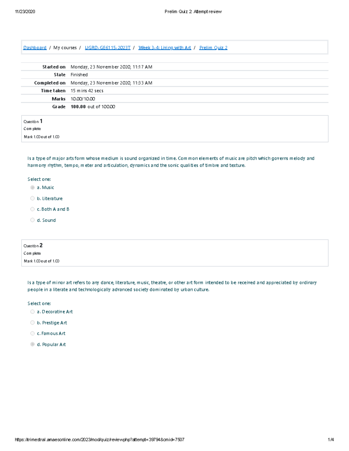 Prelim Quiz 2 Attempt review - Dashboard/My courses/ UGRD-GE6115-2023T ...