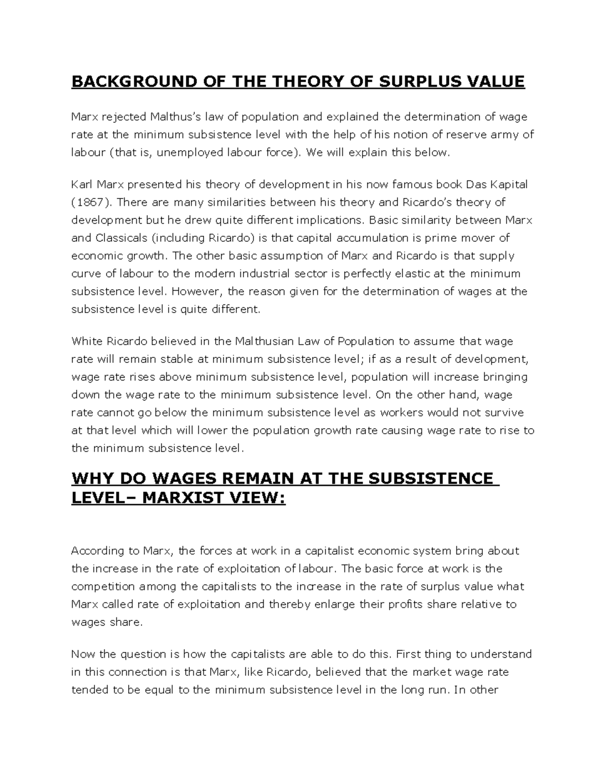 Background OF THE Theory OF Surplus Value - BACKGROUND OF THE THEORY OF ...