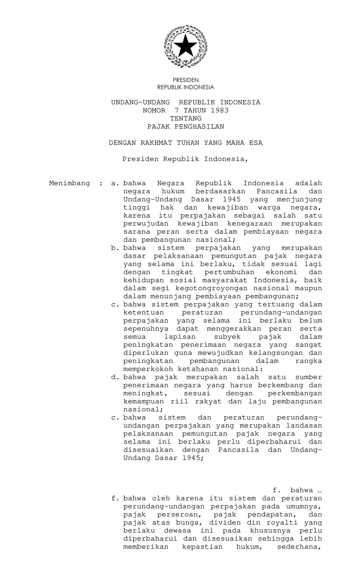 UU Nomor 7 Tahun 1983 - Lecture Notes 1 - REPUBLIK INDONESIA UNDANG ...