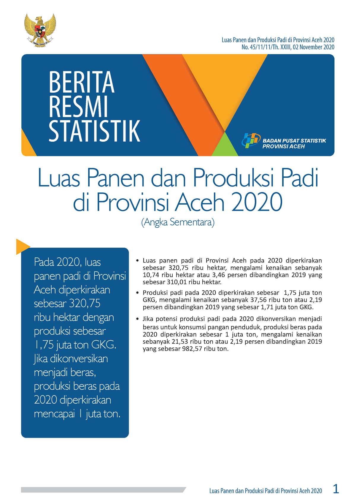 Luas Panen Dan Produksi Padi - BERITA RESMI STATISTIK Luas Panen Dan ...