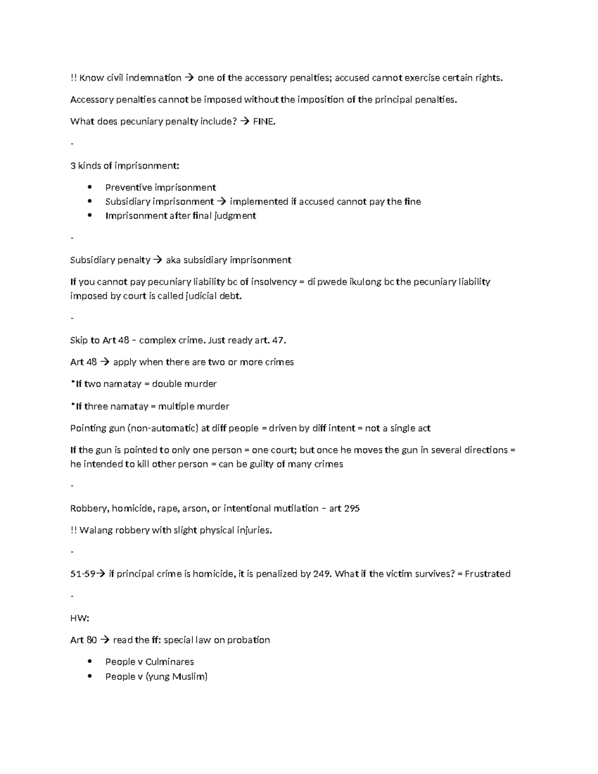 Crimrev 022224 Crim notes 2024 !! Know civil indemnation one of the accessory penalties