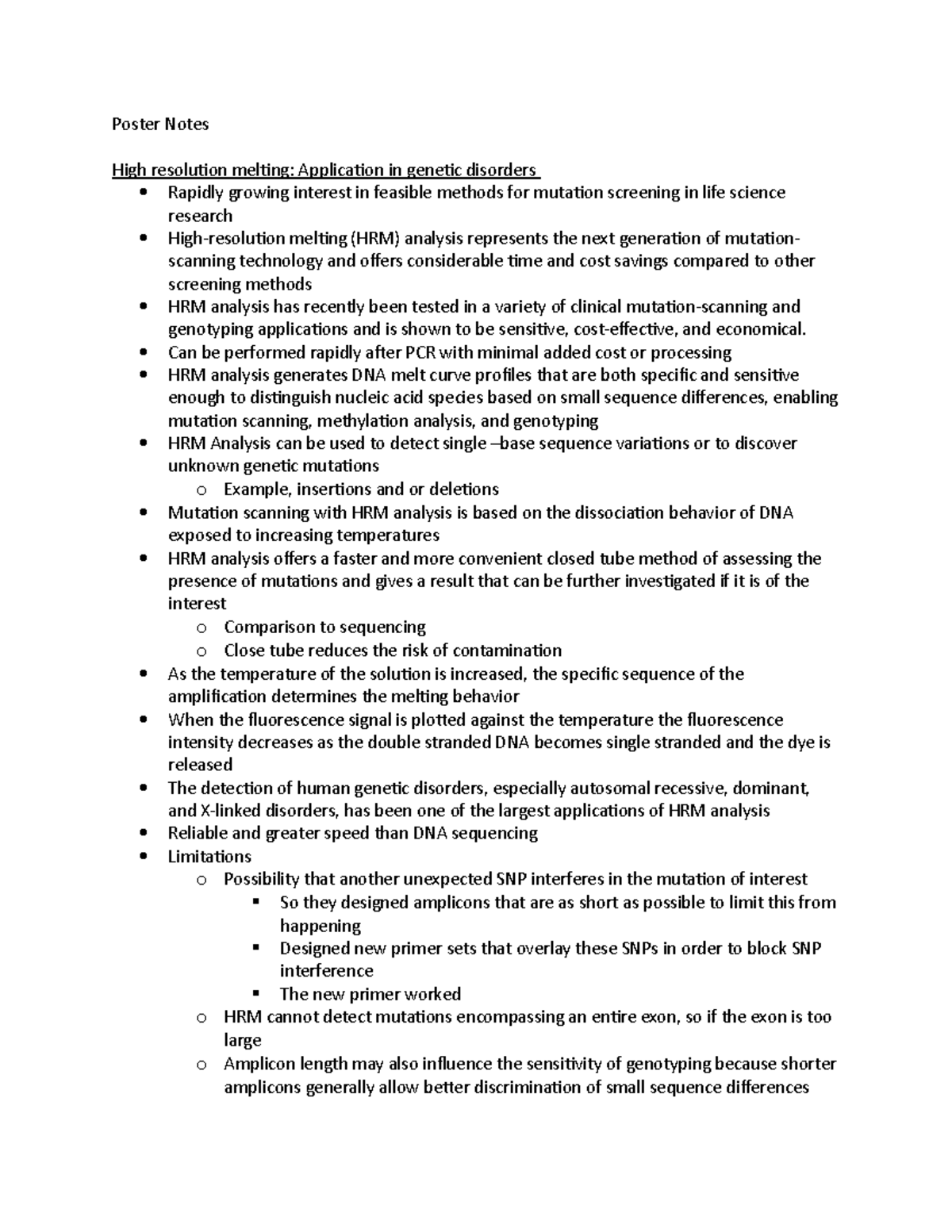 High Resolution Melting: Application of Genetic Disorders Poster Notes ...