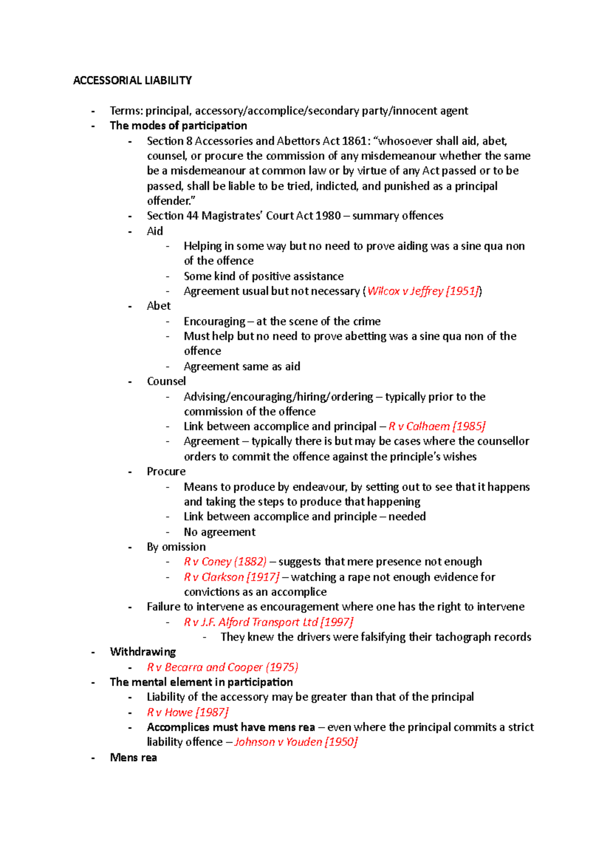 Accessorial Liability ACCESSORIAL LIABILITY Terms principal,