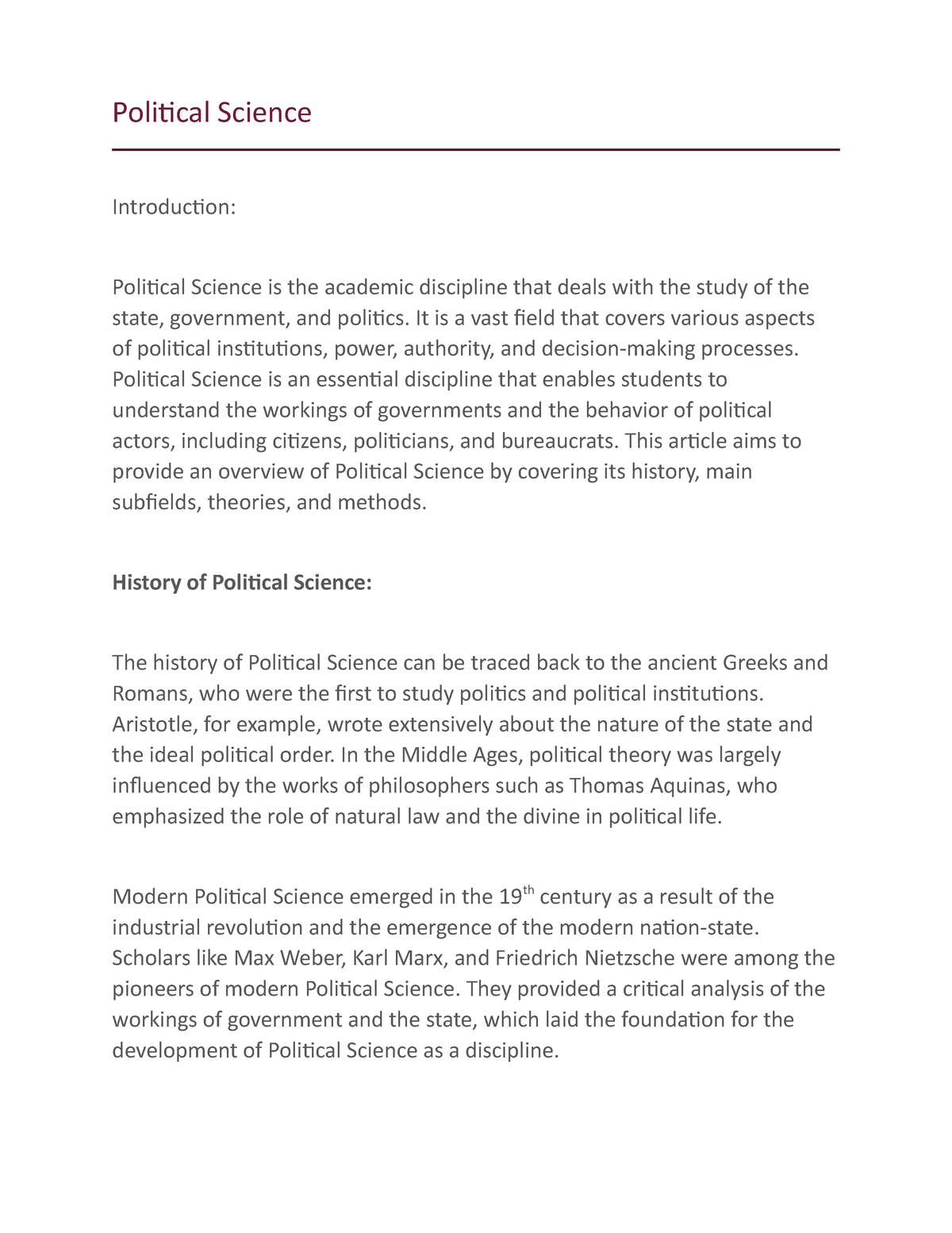 Political Science Notes - Political Science Introduction: Political ...