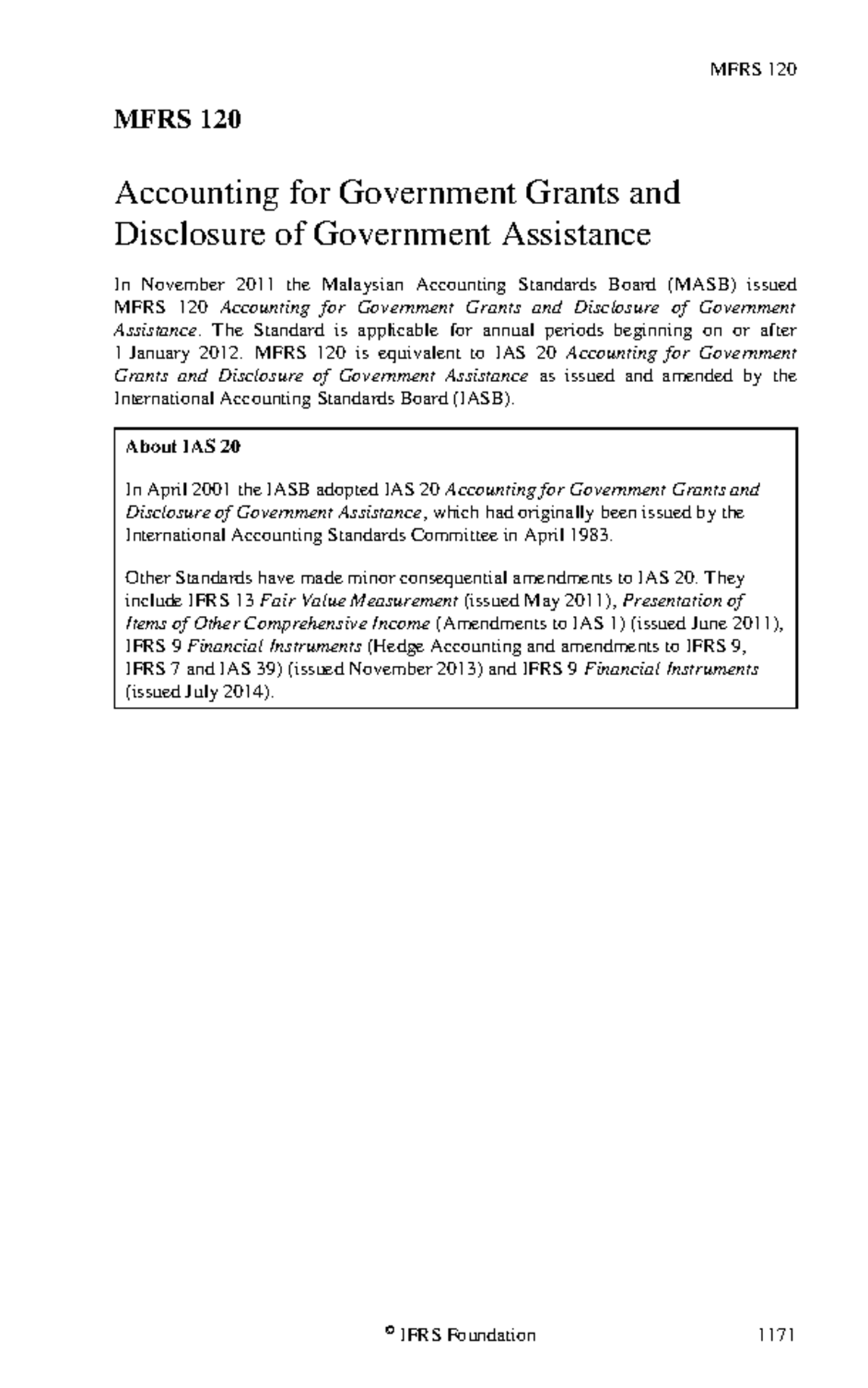 MASB MFRS 120 - ACCOUNTING FOR GOVERNMENT GRANTS - Financial Reporting ...