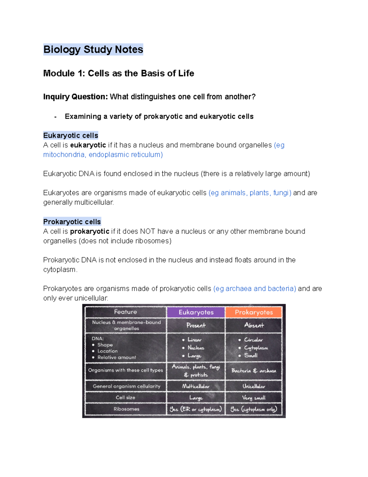 Biology - prelim study notes module 1 & 2 - Biology Study Notes Module ...