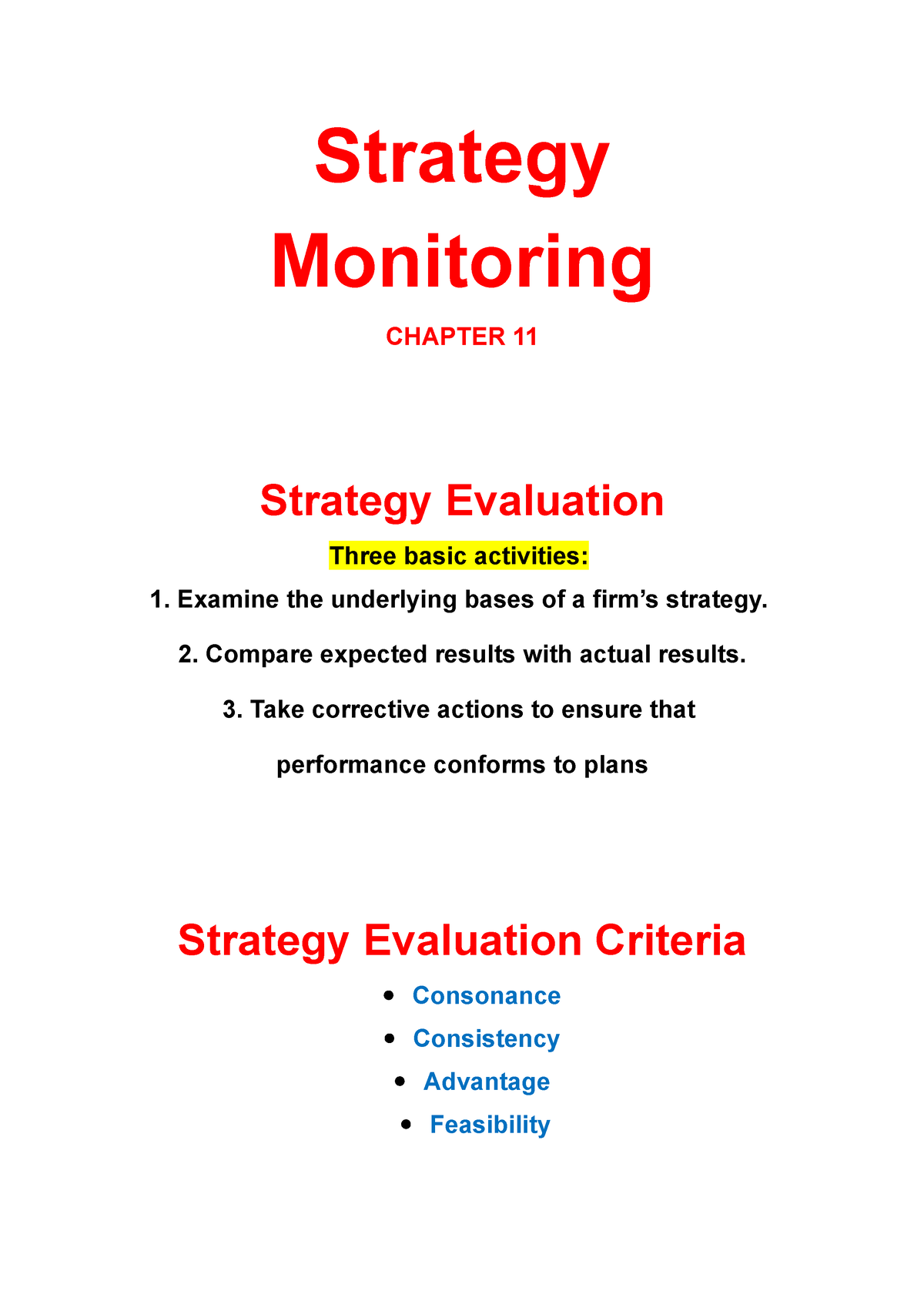 Business Management - Strategy Monitoring - Strategy Monitoring CHAPTER ...