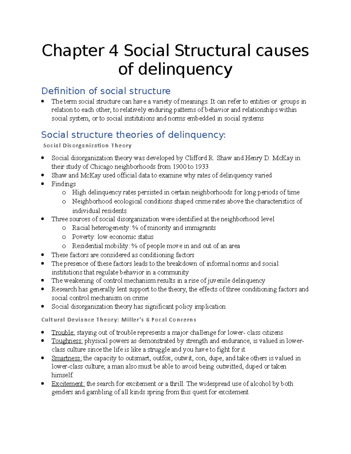 Chapter 4 Social Structural causes of delinquency - Chapter 4 Social ...