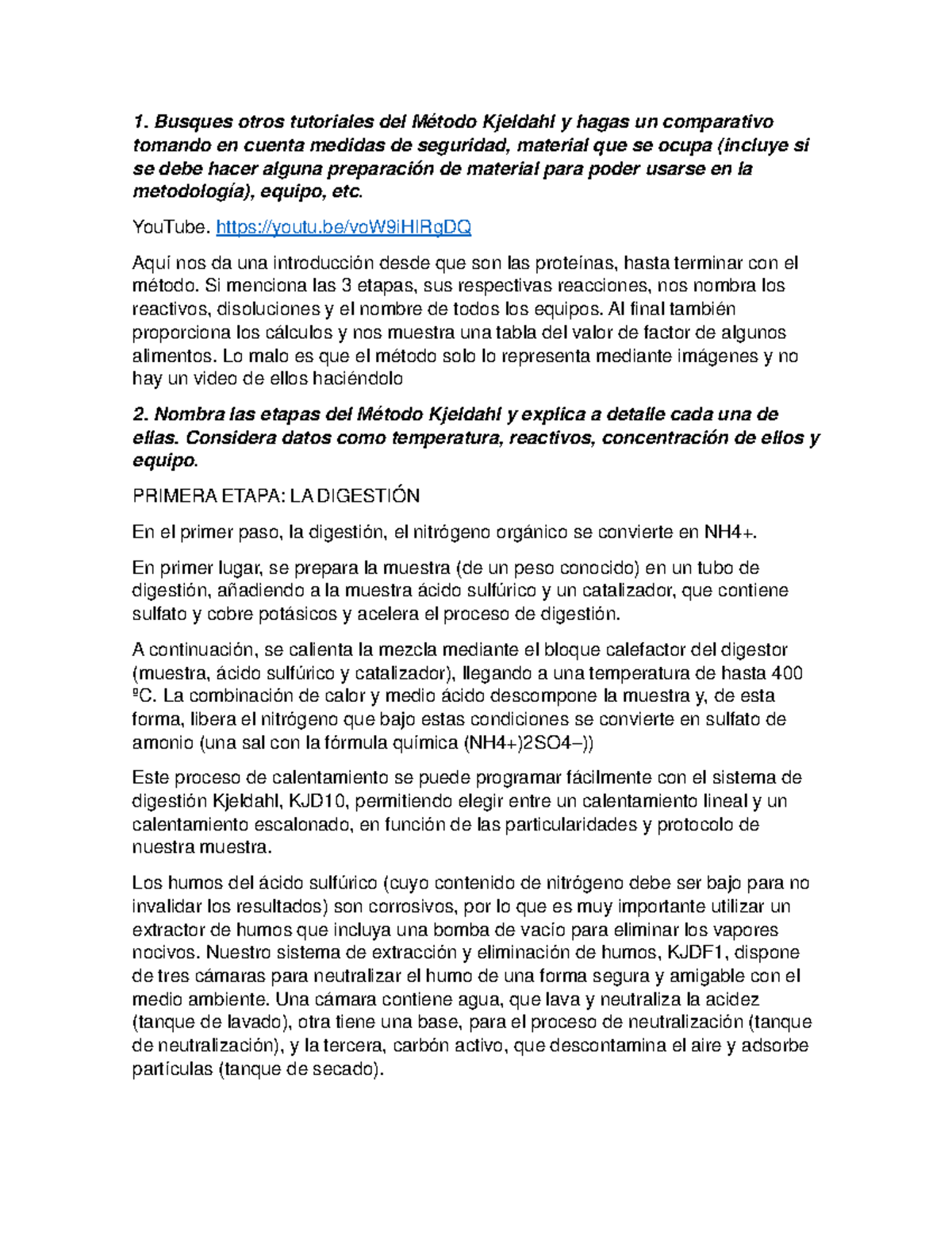 Pasos y reacciones del Método Kjeldahl Busques otros tutoriales del