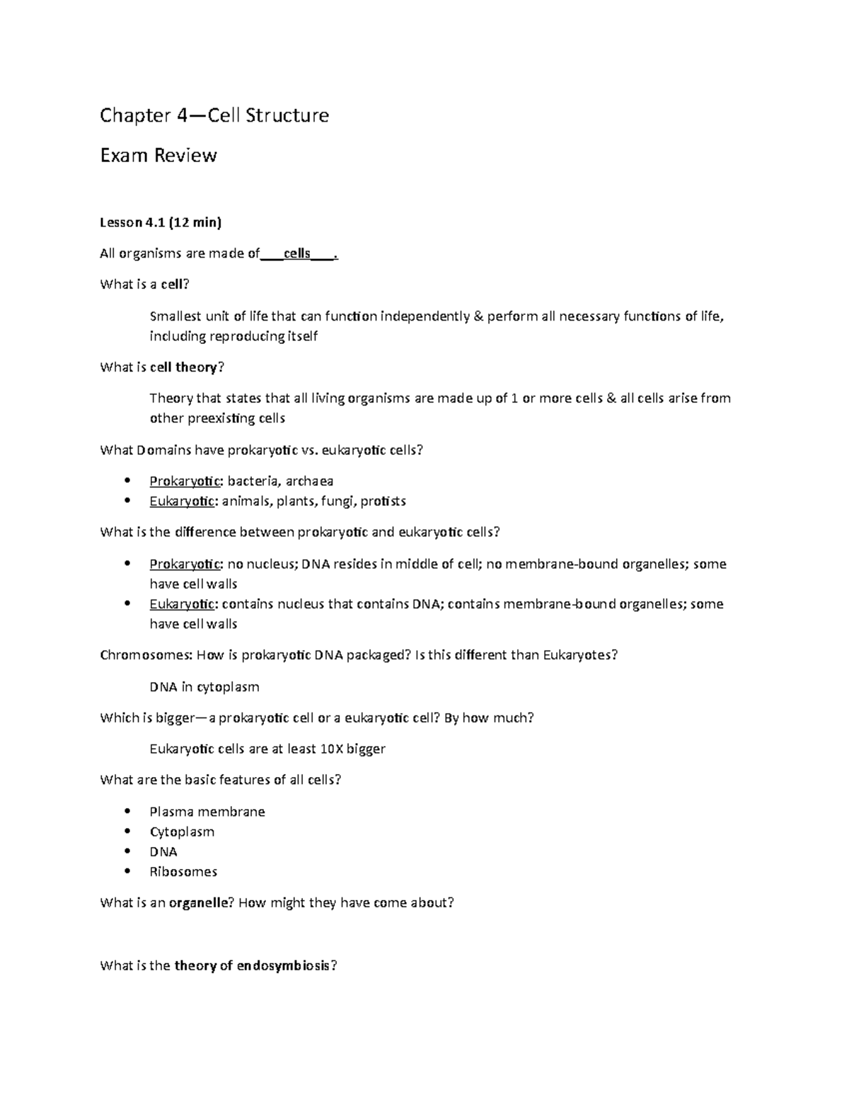 BIO 1404 Lecture - Chapter 4 Review - Chapter 4—Cell Structure Exam ...