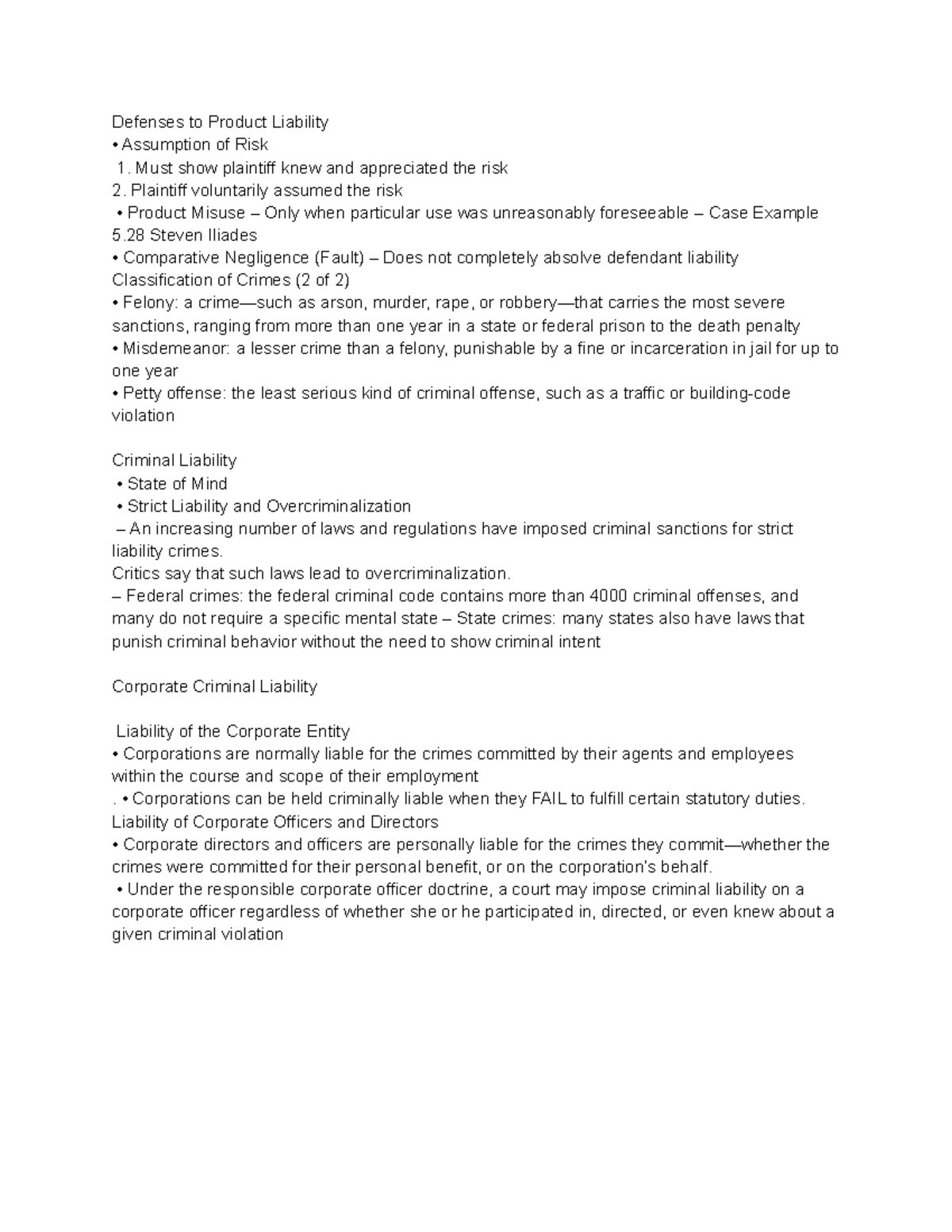 B Law ch 5 B Law ch 5 Defenses to Product Liability Assumption of