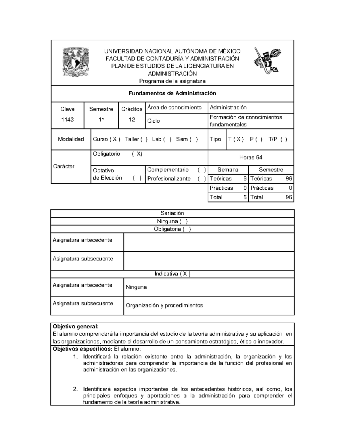 1143 Fundamentos de Administraci¢n primer semestre - UNIVERSIDAD ...