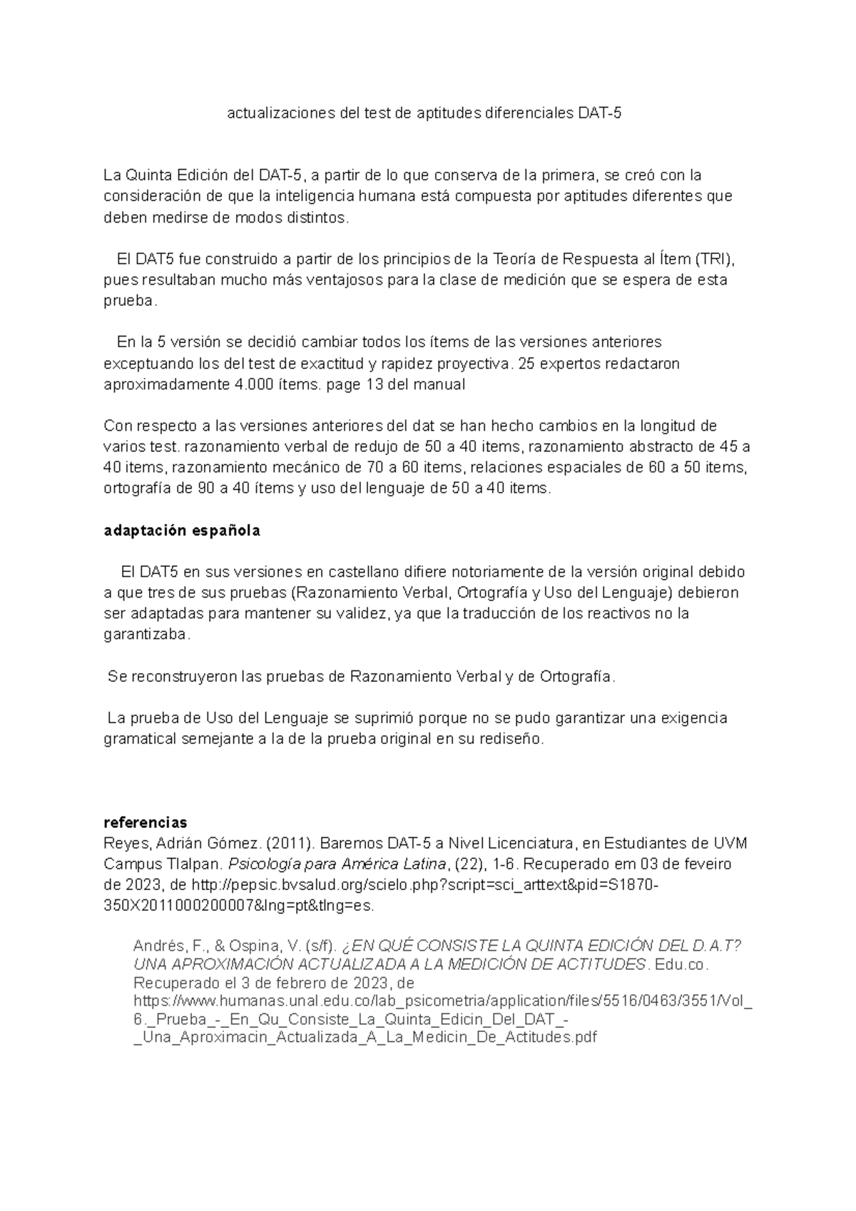 Actualizaciones del test de aptitudes diferenciales DAT-5 - El DAT5 fue ...