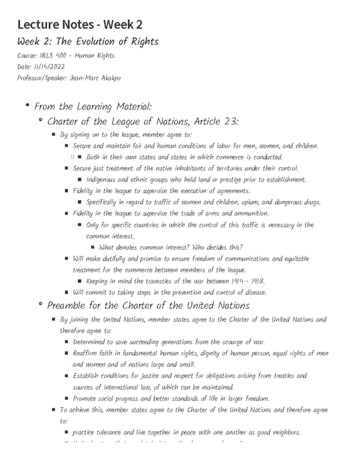 IRLS400 Week 2 Notes - Lecture Notes - Week 2 Week 2: The Evolution of ...