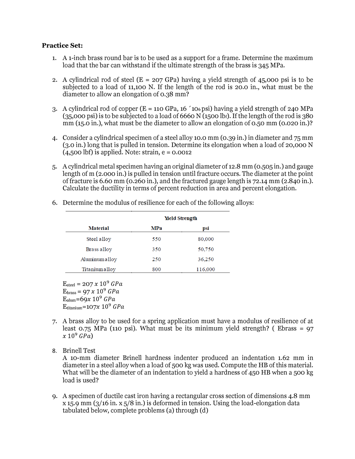 Problem Set - Removals - Practice Set: A 1-inch brass round bar is to ...