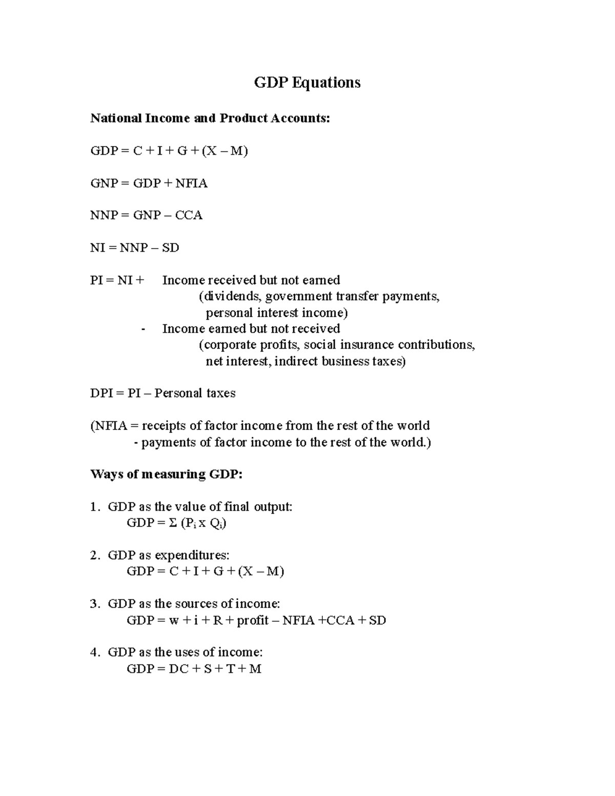 GDP Equations - Lecture notes 11rview of various aspects instructors ...