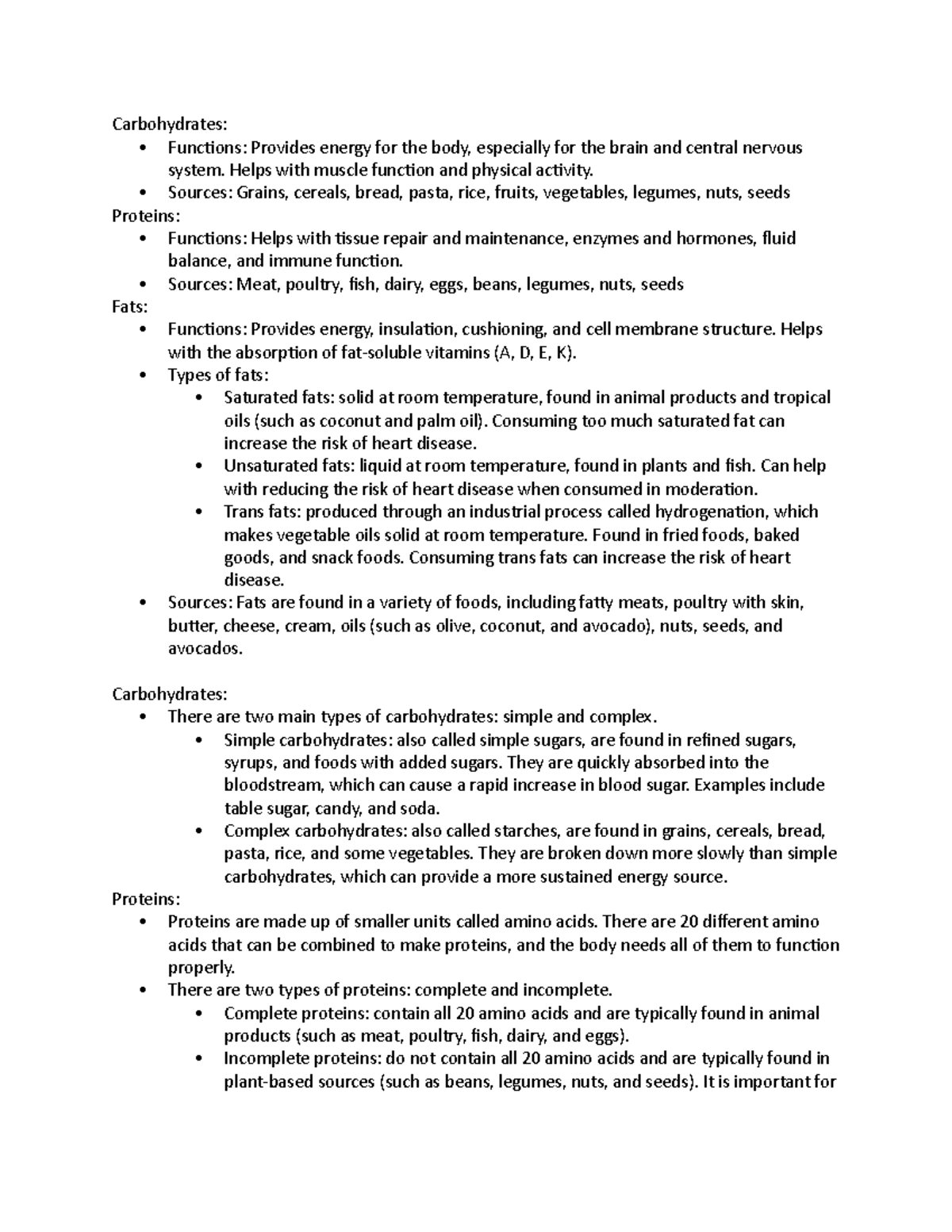 Carbohydrates - Carbohydrates: Functions: Provides energy for the body ...