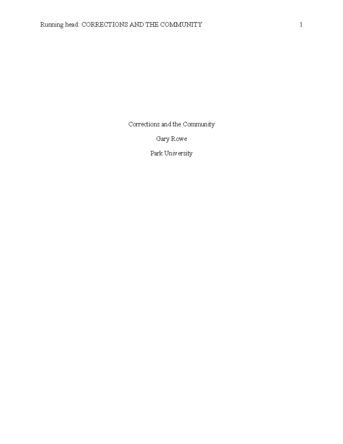 Corrections and the Community (Community Justice Essay 4) - Running ...