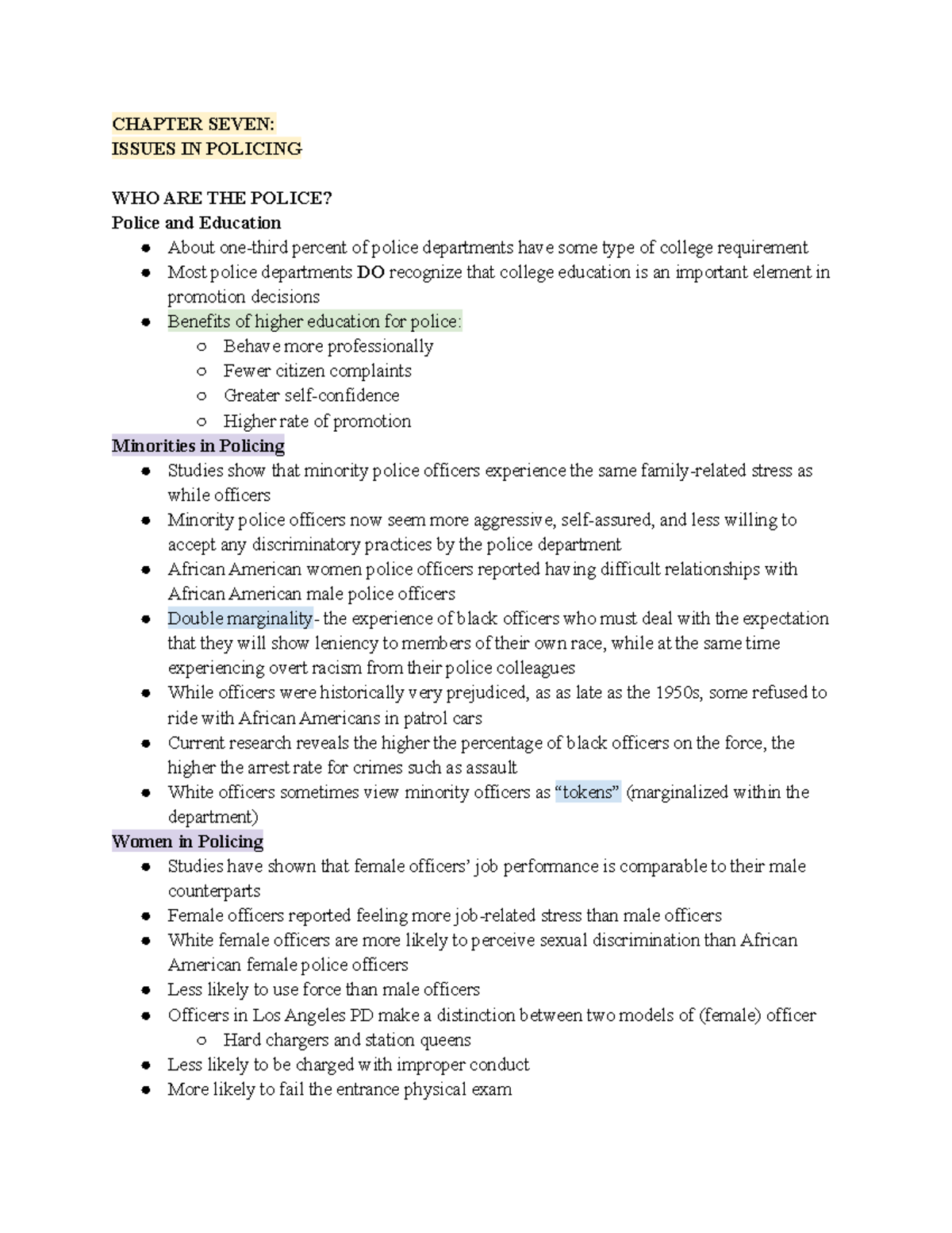 Criminal Justice Ch - CHAPTER SEVEN: ISSUES IN POLICING WHO ARE THE ...